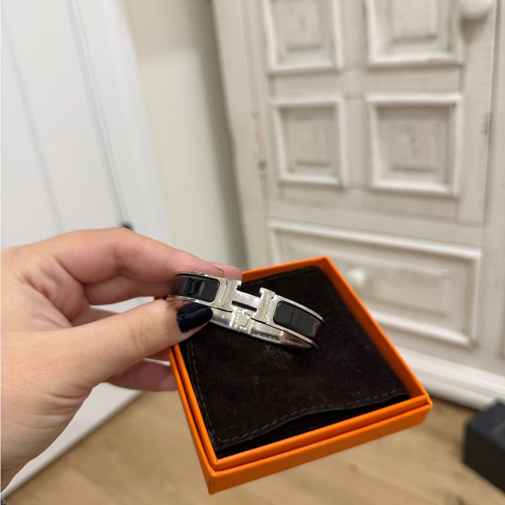 Hermes black and silver cuff bracelet